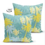 Çift Taraflı Renkli Zemin Üzerinde Soyut Çizimli Palmiyeler Modern Süet Yastık Kırlent Kılıfı Realhomes