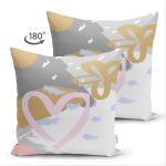 Çift Taraflı Renkli Zemin Üzerinde Soyut Çizimli Kalp Desenli Modern Süet Yastık Kırlent Kılıfı Realhomes