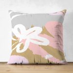 Çift Taraflı Rengarenk Zemin Üzerinde Soyut Çizimli Çiçek Desenli Modern Süet Yastık Kırlent Kılıfı Realhomes