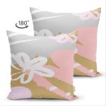 Çift Taraflı Rengarenk Zemin Üzerinde Soyut Çizimli Çiçek Desenli Modern Süet Yastık Kırlent Kılıfı Realhomes