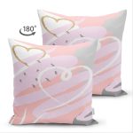 Çift Taraflı Renkli Zemin Üzerinde Kalp Desenli Dijital Baskılı Modern Süet Yastık Kırlent Kılıfı Realhomes