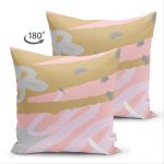 Çift Taraflı Pastel Zemin Üzerinde Soyut Desen Çizimli Süet Yastık Kırlent Kılıfı Realhomes