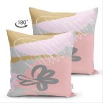 Çift Taraflı Renkli Zemin Üzerinde Soyut Çizimli Kalp Desenli Modern Süet Yastık Kırlent Kılıfı Realhomes