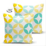 Çift Taraflı Beyaz Zemin Üzerinde Renkli Geometrik Desenli Dijital Baskılı Modern Süet Yastık Kılıfı Realhomes