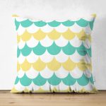 Çift Taraflı Beyaz Zemin Üzerinde Renkli Geometrik Desenli Dijital Baskılı Modern Süet Yastık Kılıfı Realhomes