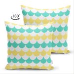 Çift Taraflı Beyaz Zemin Üzerinde Renkli Geometrik Desenli Dijital Baskılı Modern Süet Yastık Kılıfı Realhomes