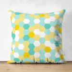 Çift Taraflı Beyaz Zemin Üzerinde Renkli Geometrik Desenli Dijital Baskılı Modern Süet Yastık Kılıfı Realhomes