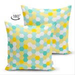 Çift Taraflı Beyaz Zemin Üzerinde Renkli Geometrik Desenli Dijital Baskılı Modern Süet Yastık Kılıfı Realhomes