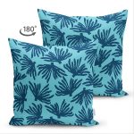 Çift Taraflı Renkli Zemin Üzerinde Yaprak Desenli Dijital Baskılı Modern Süet Yastık Kırlent Kılıfı Realhomes