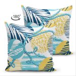 Çift Taraflı Beyaz Zemin Ğzerşnde Renkli Yaprak Desenli Halat Motifli Süet Yastık Kırlent Kılıfı Realhomes