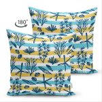 Çift Taraflı Beyaz Zemin Üzerinde Renkli Modern Çizgili Deniz Motifli Süet Yastık Kırlent Kılıfı Realhomes