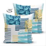 - Suet-K-7916-Gorsel2 - Realhomes Çift Taraflı Beyaz Zemin Üzerinde Renkli Modern Çizgili Yaprak Motifli Süet Yastık Kırlent Kılıfı Realhomes