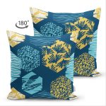 Çift Taraflı Renkli Zemin Üzerinde Geometrik Desenli Yaprak Motifli Süet Yastık Kırlent Kılıfı Realhomes