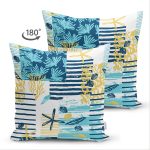 Çift Taraflı Beyaz Zemin Üzerinde Renkli Deniz Motifli Süet Yastık Kırlent Kılıfı Realhomes