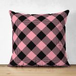 Çift Taraflı Renkli Pastel Zemin Üzerinde Siyah Ekose Desenli Modern Süet Yastık Kırlent Kılıfı Realhomes