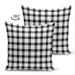 Çift Taraflı Beyaz Zeminli Siyah Ekose Desenli Dijital Baskılı Modern Süet Yastık Kırlent Kılıfı Realhomes