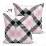 - Suet-K-7923-Gorsel2 - Realhomes Çift Taraflı Beyaz Zeminli Siyah Ekose Desenli Dijital Baskılı Modern Süet Yastık Kırlent Kılıfı Realhomes