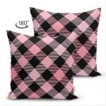 Çift Taraflı Renkli Pastel Zemin Üzerinde Siyah Ekose Desenli Modern Süet Yastık Kırlent Kılıfı Realhomes
