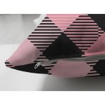 Çift Taraflı Renkli Pastel Zemin Üzerinde Siyah Ekose Desenli Modern Süet Yastık Kırlent Kılıfı Realhomes