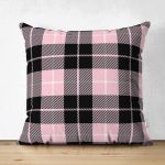 Çift Taraflı Renkli Pastel Zemin Üzerinde Siyah Ekose Desenli Modern Süet Yastık Kırlent Kılıfı Realhomes