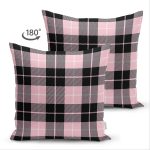 Çift Taraflı Renkli Pastel Zemin Üzerinde Siyah Ekose Desenli Modern Süet Yastık Kırlent Kılıfı Realhomes