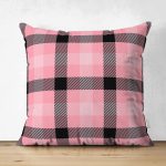 Çift Taraflı Renkli Pastel Zemin Üzerinde Siyah Ekose Desenli Modern Süet Yastık Kırlent Kılıfı Realhomes