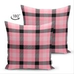 Çift Taraflı Renkli Pastel Zemin Üzerinde Siyah Ekose Desenli Modern Süet Yastık Kırlent Kılıfı Realhomes