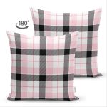 - Suet-K-7930-Gorsel2 - Realhomes Çift Taraflı Renkli Pastel Zemin Üzerinde Siyah Ekose Desenli Modern Süet Yastık Kırlent Kılıfı Realhomes