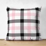 Çift Taraflı Renkli Pastel Zemin Üzerinde Siyah Ekose Desenli Modern Süet Yastık Kırlent Kılıfı Realhomes