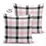Çift Taraflı Renkli Pastel Zemin Üzerinde Siyah Ekose Desenli Modern Süet Yastık Kırlent Kılıfı Realhomes