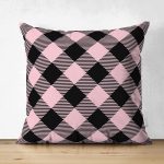 Çift Taraflı Renkli Pastel Zemin Üzerinde Siyah Ekose Desenli Modern Süet Yastık Kırlent Kılıfı Realhomes