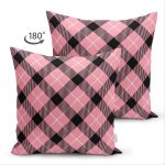 Çift Taraflı Renkli Pastel Zemin Üzerinde Siyah Ekose Desenli Modern Süet Yastık Kırlent Kılıfı Realhomes