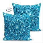 Çift Taraflı Renkli Zemin Üzerinde Çini Desenli Dijital Baskılı Modern Süet Yastık Kırlent Kılıfı Realhomes