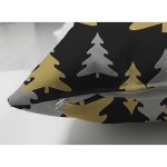 Çift Taraflı Siyah Zemin Üzerinde Gold Detaylı Çamağacı Desenli Modern Süet Yastık Kırlent Kılıfı Realhomes