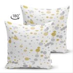 Çift Taraflı Beyaz Zemin Üzerinde Gold Detaylı Geometrik Desenli Süet Yastık Kırlent Kılıfı Realhomes