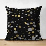 Çift Taraflı Siyah Zemin Üzerinde Gold Detaylı Geometrik Desenli Süet Yastık Kırlent Kılıfı Realhomes