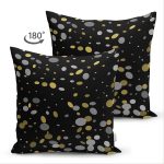 Çift Taraflı Siyah Zemin Üzerinde Gold Detaylı Geometrik Desenli Süet Yastık Kırlent Kılıfı Realhomes