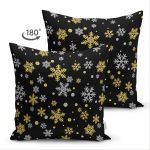 Çift Taraflı Siyah Zemin Üzerinde Gold Detaylı Kartanesi Desenli Süet Yastık Kırlent Kılıfı Realhomes