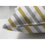 Çift Taraflı Beyaz Zemin Üzerinde Gold Detaylı Yatay Çizgili Modern Süet Yastık Kırlent Kılıfı Realhomes