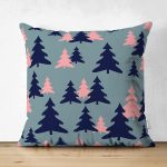 Çift Taraflı Renkli Zemin Üzerinde Pastel Renkli Siyah Çamağacı Desenli Süet Yastık Kırlent Kılıfı Realhomes