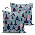 Çift Taraflı Renkli Zemin Üzerinde Pastel Renkli Siyah Çamağacı Desenli Süet Yastık Kırlent Kılıfı Realhomes