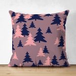 Çift Taraflı Renkli Zemin Üzerinde Pastel Renkli Siyah Çamağacı Desenli Süet Yastık Kırlent Kılıfı Realhomes