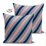 Çift Taraflı Renkli Zemin Üzerinde Pastel Renkli Yatay Çizgili Modern Süet Yastık Kırlent Kılıfı Realhomes