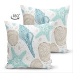 Çift Taraflı Beyaz Zemin Üzerinde Deniz Kabuğu Desenli Süet Yastık Kırlent Kılıfı Realhomes