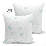 Çift Taraflı Beyaz Zemin Üzerinde Deniz Kabuğu Desenli Süet Yastık Kırlent Kılıfı Realhomes