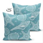 Çift Taraflı Pastel Zeminli Deniz Kabuğu Desenli Dijital Baskılı Modern Süet Yastık Kırlent Kılıfı Realhomes