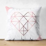 Çift Taraflı Beyaz Zemin Üzerinde Geometrik Desenli Kalp Motifli Süet Yastık Kırlent Kılıfı Realhomes