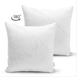 Çift Taraflı Beyaz Zeminli Modern Mermer Desenli Dijital Baskılı Modern Süet Yastık Kırlent Kılıfı Realhomes