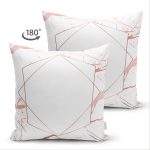 Çift Taraflı Beyaz Zeminli Modern Mermer Desenli Dijital Baskılı Modern Süet Yastık Kırlent Kılıfı Realhomes