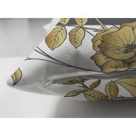 Çift Taraflı Beyaz Zemin Üzerinde Geometrik Desenli Gold Detaylı Gül Motifli Süet Kırlent Kılıfı Realhomes